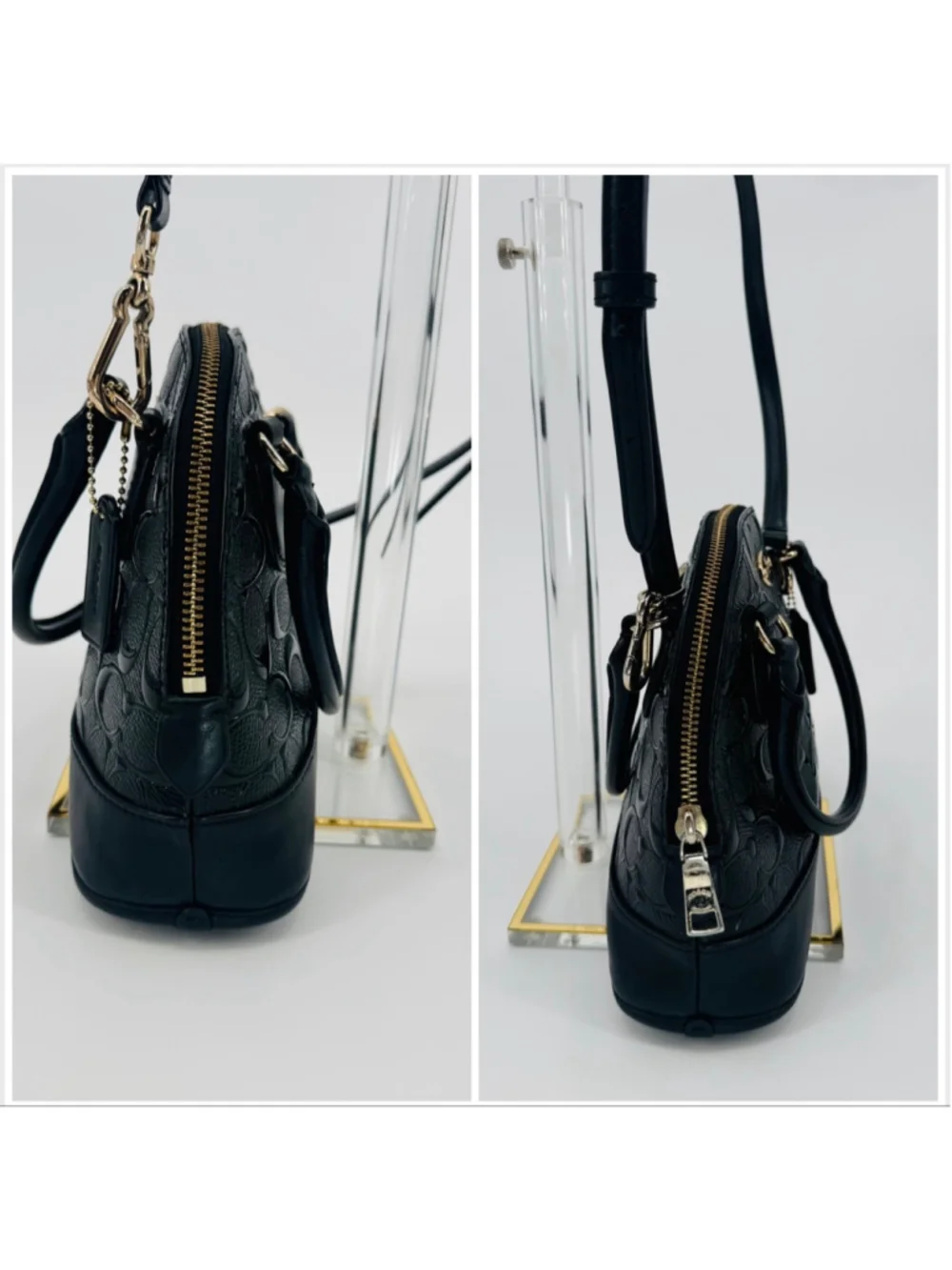 Coach F35279 Sierra Dome Satchel Black Signature Patent Leather Gold